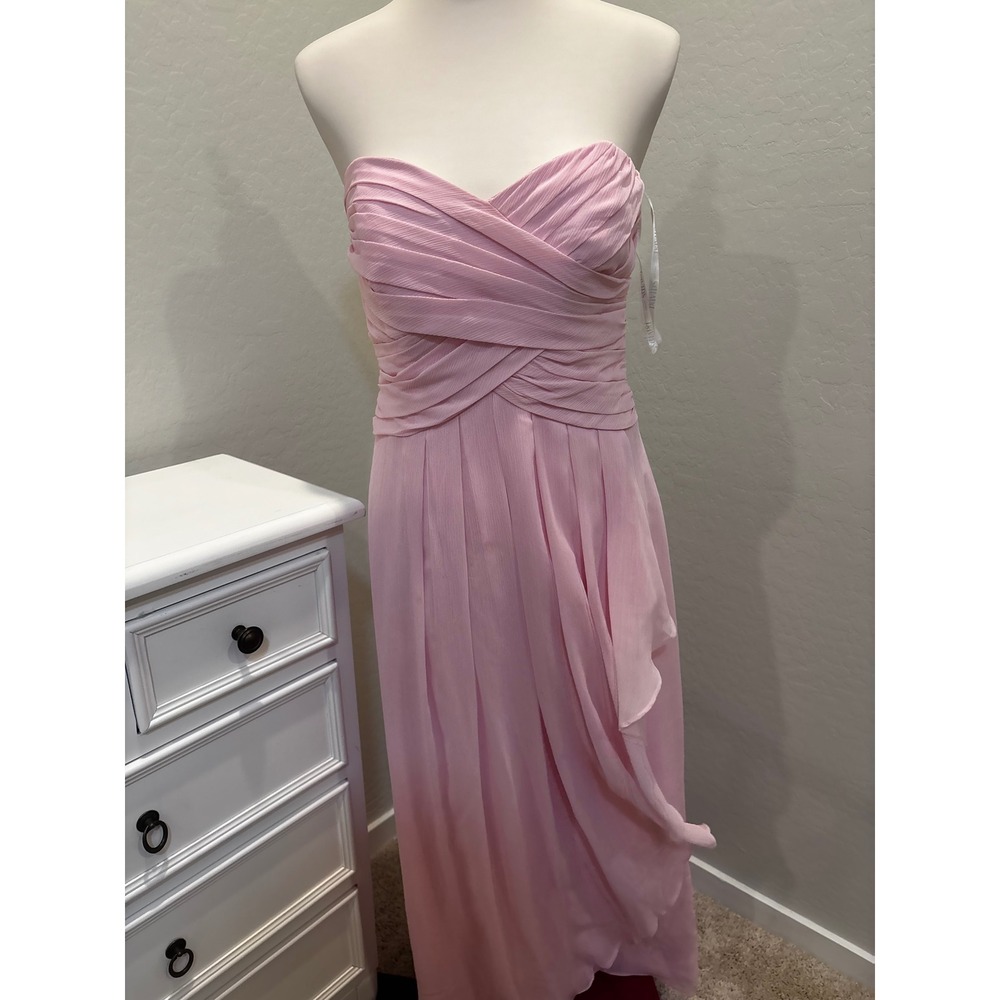 Davids Bridal Pink Strapless Chiffon Sweetheart Maxi Dress‎ Gown Size 6 F15612